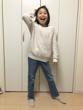 「OLD NAVY（オールドネイビー）のアイテム（デニムパンツ、ブルー系）」を使った、ronさん（レディース・130cm）の冬コーディネート