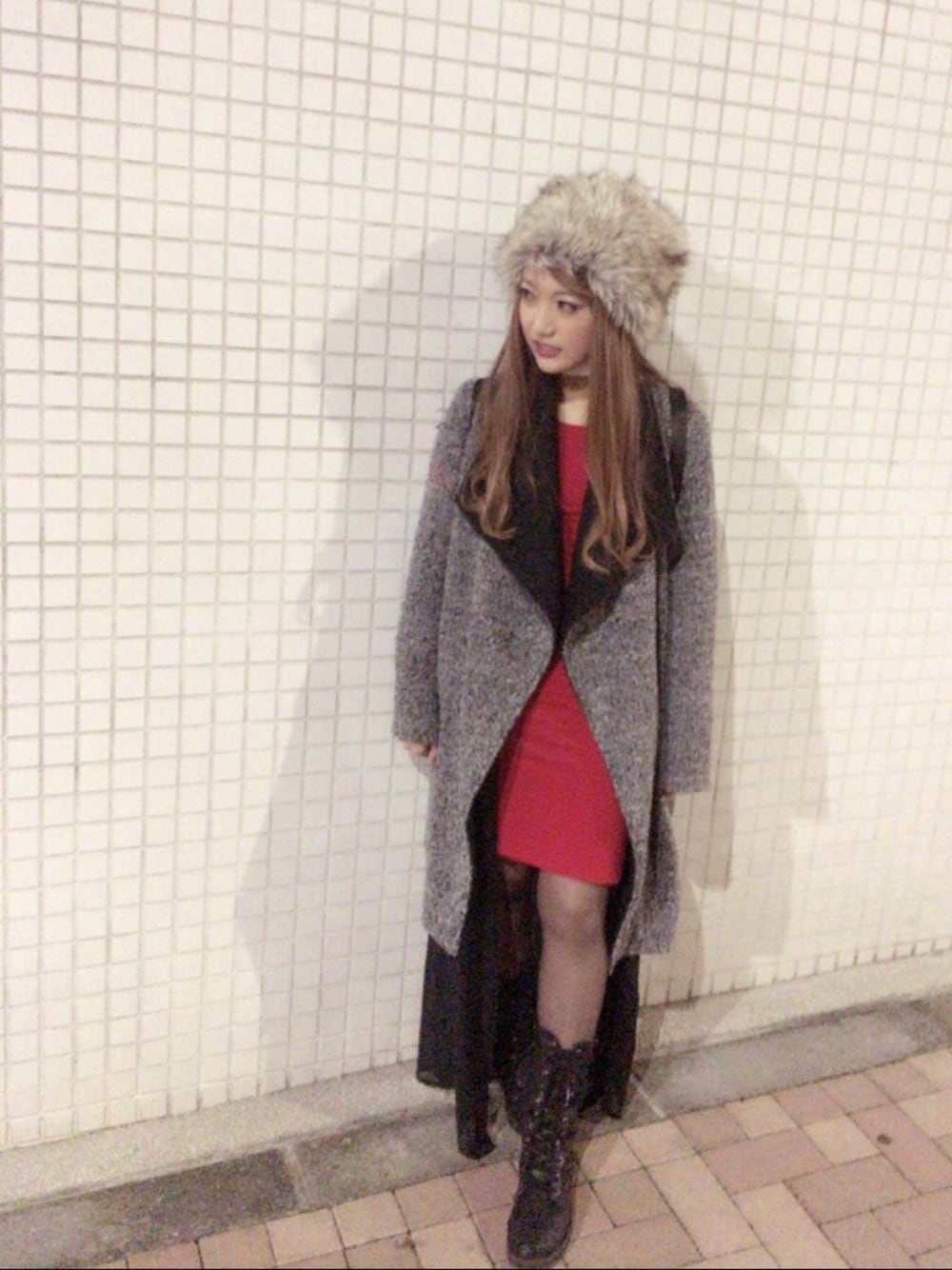 「VINTAGE、used、UNUSED、H&M、winter、冬コーデ、ワンピース、ゆるコーデ、古着MIX、古着コーデ」｜「H&Mのアイテム（ワンピース、レッド系）」を使った、kn☽︎‪︎.*·̩͙‬mさん（レディース・155cm）の冬コーディネートの1枚目の写真