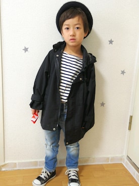「BeBe（ベベ）のアイテム（ナイロンジャケット）」を使った、ka,さん（キッズ・100cm）の春コーディネート