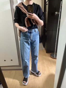 「UNIQLO（ユニクロ）のハイライズワイドストレートジーンズ（デニムパンツ）」を使った、ka,さん（レディース・159cm）の春コーディネート