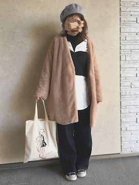 「GRL（グレイル）のアイテム（ノーカラージャケット）」を使った、annさん（レディース・157cm）の冬コーディネート