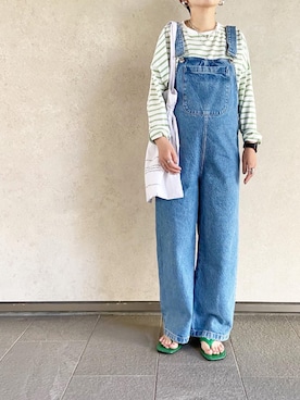 「レザーサンダル」｜「アイテム（オールインワン・サロペット）」を使った、annさん（レディース・157cm）の春コーディネート