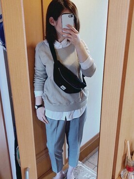 「Lee（リー）のアイテム（ボディバッグ/ウエストポーチ）」を使った、かなっぺさん（レディース・166cm）の冬コーディネート