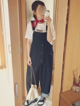 「ボーダーソックス」｜「アイテム（サロペット/オーバーオール）」を使った、かなっぺさん（レディース・166cm）の夏コーディネート