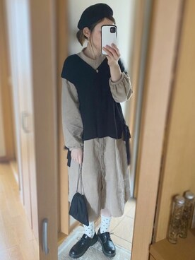 「Handmade（ハンドメイド）のアイテム（ブローチ/コサージュ）」を使った、かなっぺさん（レディース・166cm）の秋コーディネート