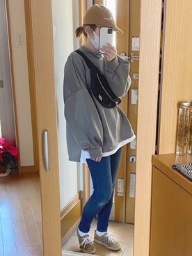 「Lee（リー）のアイテム（ボディバッグ/ウエストポーチ）」を使った、かなっぺさん（レディース・166cm）の冬コーディネート
