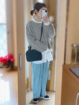 「フランネルシャツ」｜「アイテム（スウェット）」を使った、かなっぺさん（レディース・166cm）の冬コーディネート