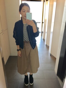 「skirt」｜「アイテム（ナイロンジャケット）」を使った、Starfishさん（レディース・156cm）の春コーディネート