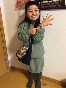 「Handmade（ハンドメイド）のアイテム（Shoulderbag、ブルー系）」を使った、smileさん（キッズ）の冬コーディネート