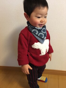 「babyGAP（babyGAP）のアイテム（Knitwear、レッド系）」を使った、smileさん（キッズ）の冬コーディネート