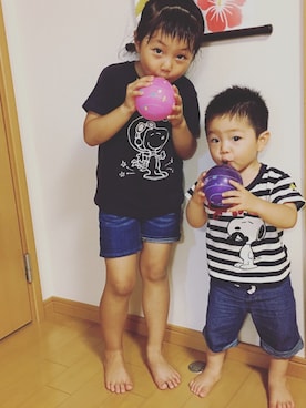 「UNIQLO（ユニクロ）のアイテム（T Shirts、ブルー系）」を使った、smileさん（キッズ）の夏コーディネート