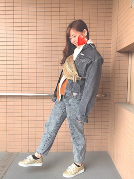 「Guess（ゲス）のアイテム（デニムジャケット）」を使った、j7j0j1さん（レディース・157cm）の春コーディネート