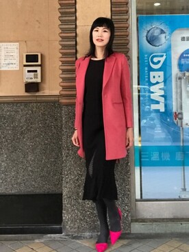 「chic」｜「アイテム（チェスターコート）」を使った、Ingridさん（レディース・172cm）の冬コーディネート