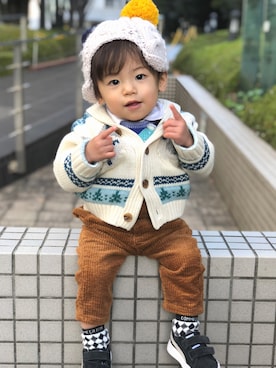 「ショールカラー」｜「アイテム（オールインワン・サロペット）」を使った、RUI74oさん（キッズ・80cm）の冬コーディネート