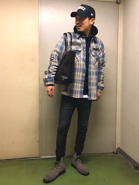 「チェック柄に恋してる」｜「アイテム（キャップ）」を使った、Kさん（メンズ・179cm）の秋コーディネート