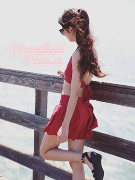 「アイテム（アンサンブル、レッド系）」を使った、Beariさん（レディース・157cm）の春コーディネート