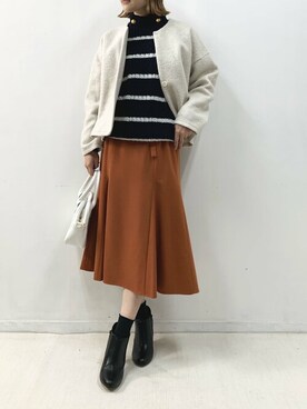 「piccin」｜「アイテム（ノーカラージャケット）」を使った、PICCIN PRESSさん（レディース・164cm）の秋コーディネート