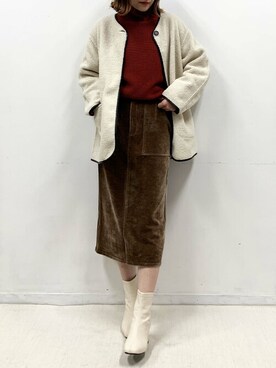 「piccin」｜「アイテム（ノーカラージャケット）」を使った、PICCIN PRESSさん（レディース・164cm）の冬コーディネート