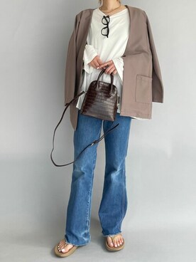 「piccin」｜「アイテム（ノーカラージャケット）」を使った、PICCIN PRESSさん（レディース・164cm）の秋コーディネート