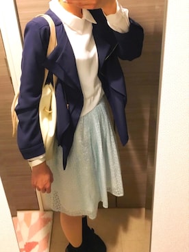 「ミントグリーン」｜「アイテム（ライダースジャケット）」を使った、道化師さん（レディース・158cm）の春コーディネート