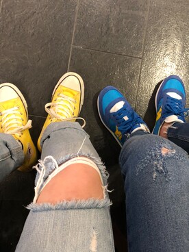 「Saucony（サッカニー）のアイテム（スニーカー、ブルー系）」を使った、maさん（レディース・158cm）の春コーディネート