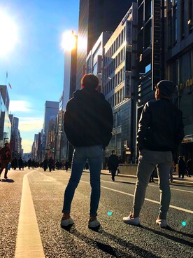 「ZARA（ザラ）のアイテム（ブルゾン、ブラック系）」を使った、山木戸稀一さん（メンズ・167cm）の冬コーディネート