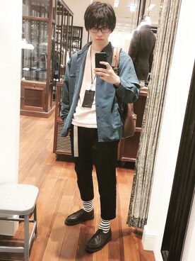 「KAIKO（カイコー）のアイテム（アクセサリー、ブラック系）」を使った、何夕さん（メンズ）の春コーディネート