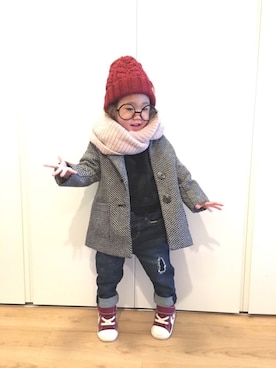 「アイテム（チェスターコート）」を使った、K☻M さん（キッズ・90cm）の冬コーディネート