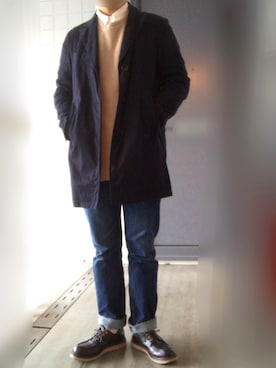 「Engineered Garments（エンジニアードガーメンツ）のアイテム（チェスターコート）」を使った、orihciさん（メンズ・169cm）の冬コーディネート