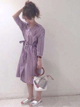「VIS（ビス）のアイテム（シャツワンピース）」を使った、sakiさん（レディース・153cm）の夏コーディネート