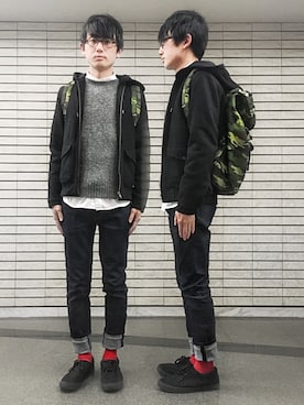 「TOPMAN（トップマン）のアイテム（ブルゾン）」を使った、エーデルワイス門田樹さん（メンズ・168cm）の冬コーディネート