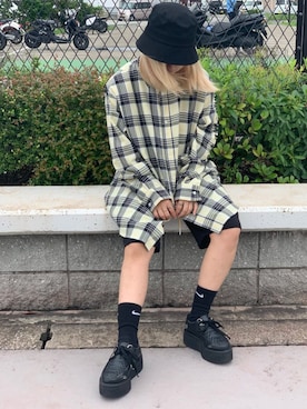 「L.H.P（エルエイチピー）のアイテム（帽子）」を使った、yunaさん（レディース・155cm）の夏コーディネート