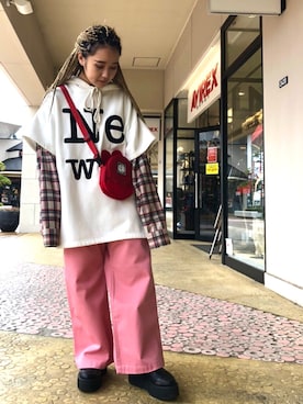 「Little sunny bite（リトルサニーバイト）のLittleSunnyBite/リトルサニーバイト/ロゴショルダーバック（ショルダーバッグ）」を使った、yunaさん（レディース・155cm）の冬コーディネート