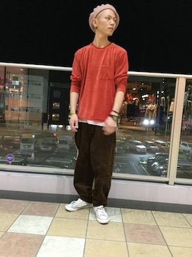 「ベロア」｜「アイテム（アナログ腕時計）」を使った、HVC相模原店さん（メンズ・183cm）の秋コーディネート