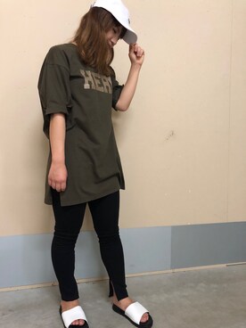 「HVC（エイチブイシー）のアイテム（キャップ）」を使った、HVC相模原店さん（レディース・158cm）の夏コーディネート