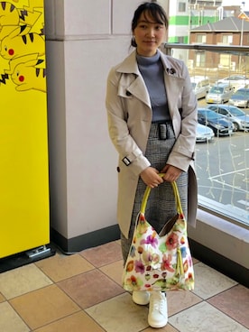 「HVC（エイチブイシー）のアイテム（トレンチコート）」を使った、HVC相模原店さん（レディース・155cm）の冬コーディネート