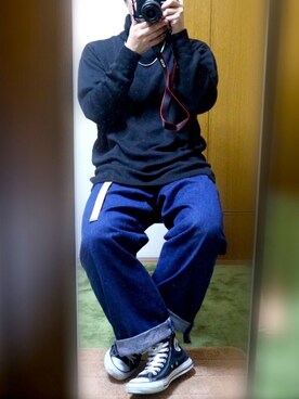 「MinoriTY（マイノリティ）の【2019秋冬新作】ミラノリブタートルニット ビッグシルエット サイドスリッド入り 韓国（ニット/セーター、ブラック系）」を使った、だぃすけさん（メンズ・170cm）の秋コーディネート