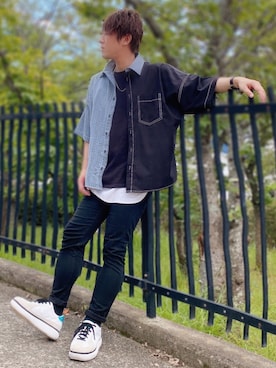 「チェックシャツ」｜「アイテム（タンクトップ）」を使った、だぃすけさん（メンズ・170cm・20代）の夏コーディネート