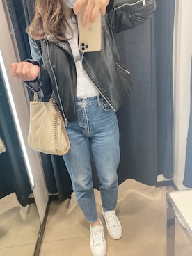 「H&M（エイチ・アンド・エム）のアイテム（ライダースジャケット）」を使った、rrrrrhさん（レディース・150cm）の春コーディネート