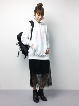 「WC（ダブル シー）のアイテム（パーカー）」を使った、SUBさん（レディース・154cm）の冬コーディネート