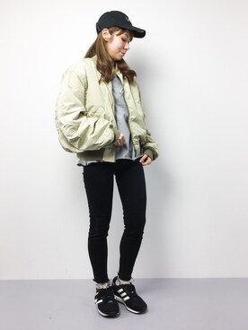 「MOUSSY（マウジー）のアイテム（ブルゾン）」を使った、SUBさん（レディース・154cm）の冬コーディネート