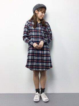 「rps（アールピーエス）のアイテム（シャツワンピース）」を使った、SUBさん（レディース・154cm）の冬コーディネート