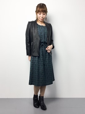 「LAUTREAMONT（ロートレアモン）のアイテム（ノーカラージャケット）」を使った、SUBさん（レディース・154cm）の冬コーディネート