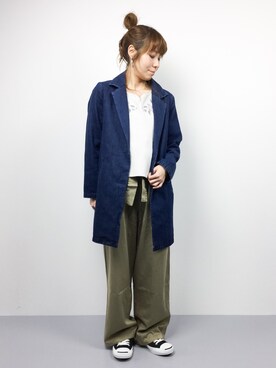 「archives（アルシーヴ）のアイテム（チェスターコート）」を使った、SUBさん（レディース・154cm）の冬コーディネート