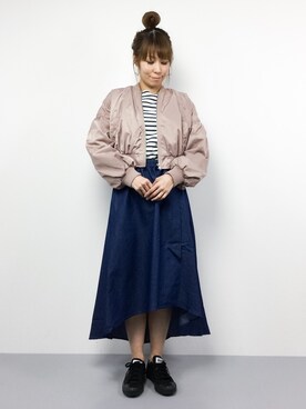 「SpRay（スプレイ）のアイテム（MA-1）」を使った、SUBさん（レディース・154cm）の春コーディネート