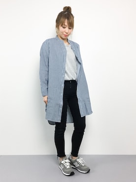 「rps（アールピーエス）のアイテム（シャツワンピース）」を使った、SUBさん（レディース・154cm）の春コーディネート