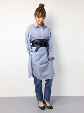「coca（coca）（コカ）のアイテム（シャツワンピース）」を使った、SUBさん（レディース・154cm）の春コーディネート