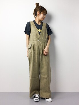 「RNA（アールエヌエー）のアイテム（サロペット/オーバーオール）」を使った、SUBさん（レディース・154cm）の春コーディネート
