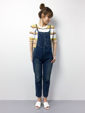 「Johnbull Private labo（ジョンブルプライベートラボ）のアイテム（オールインワン・サロペット）」を使った、SUBさん（レディース・154cm）の春コーディネート
