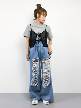 「WC（ダブル シー）のアイテム（デニムパンツ）」を使った、SUBさん（レディース・154cm）の春コーディネート